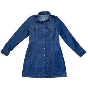 FRYE Denim Shirt Dress Button Front Long Sleeve Western Size M Boho